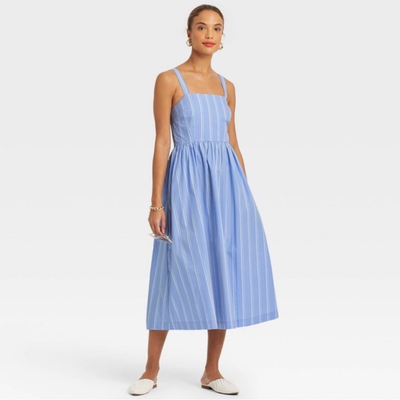 a new day Dresses & Skirts - a new day 100% Cotton Blue Striped Sleeveless Sundress Midi Dress M
